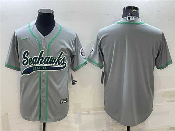 Men%27s Seattle Seahawks Gray With Patch Cool Base Stitched Baseball Jersey